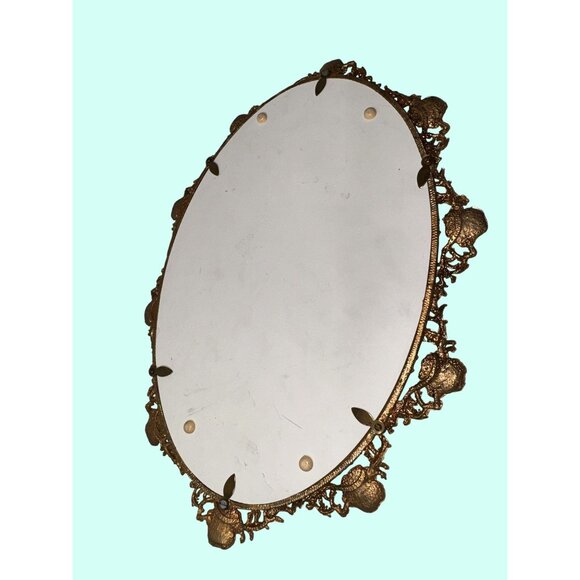 Ornate Victorian french Gold Oval Vanity Mirror Intricate Frame Design - Picture 5 of 8